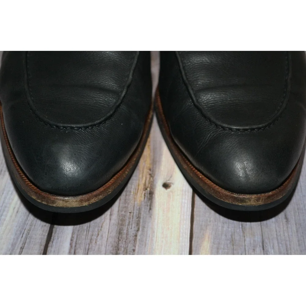 Di Bianco Shoes Mens 10 Black‎ Leather Slip On Dress Rubber Sole Loafers - Italy
